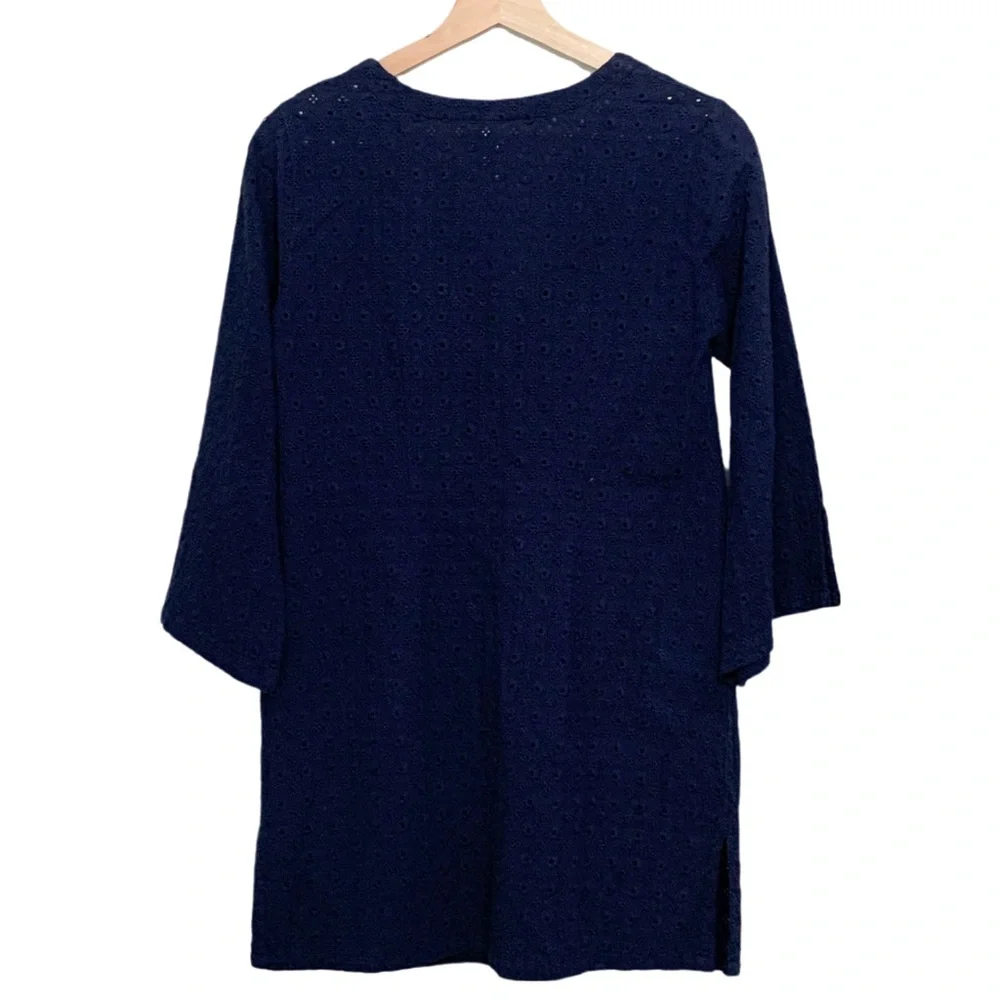 Helen Jon Swimsuit Cover Up Navy Blue Eyelet Small 100% Cotton Resort Wear